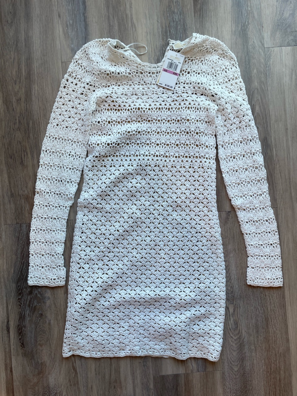 Michael Kors Cream Open-Knit Long Sleeve Midi Dress
